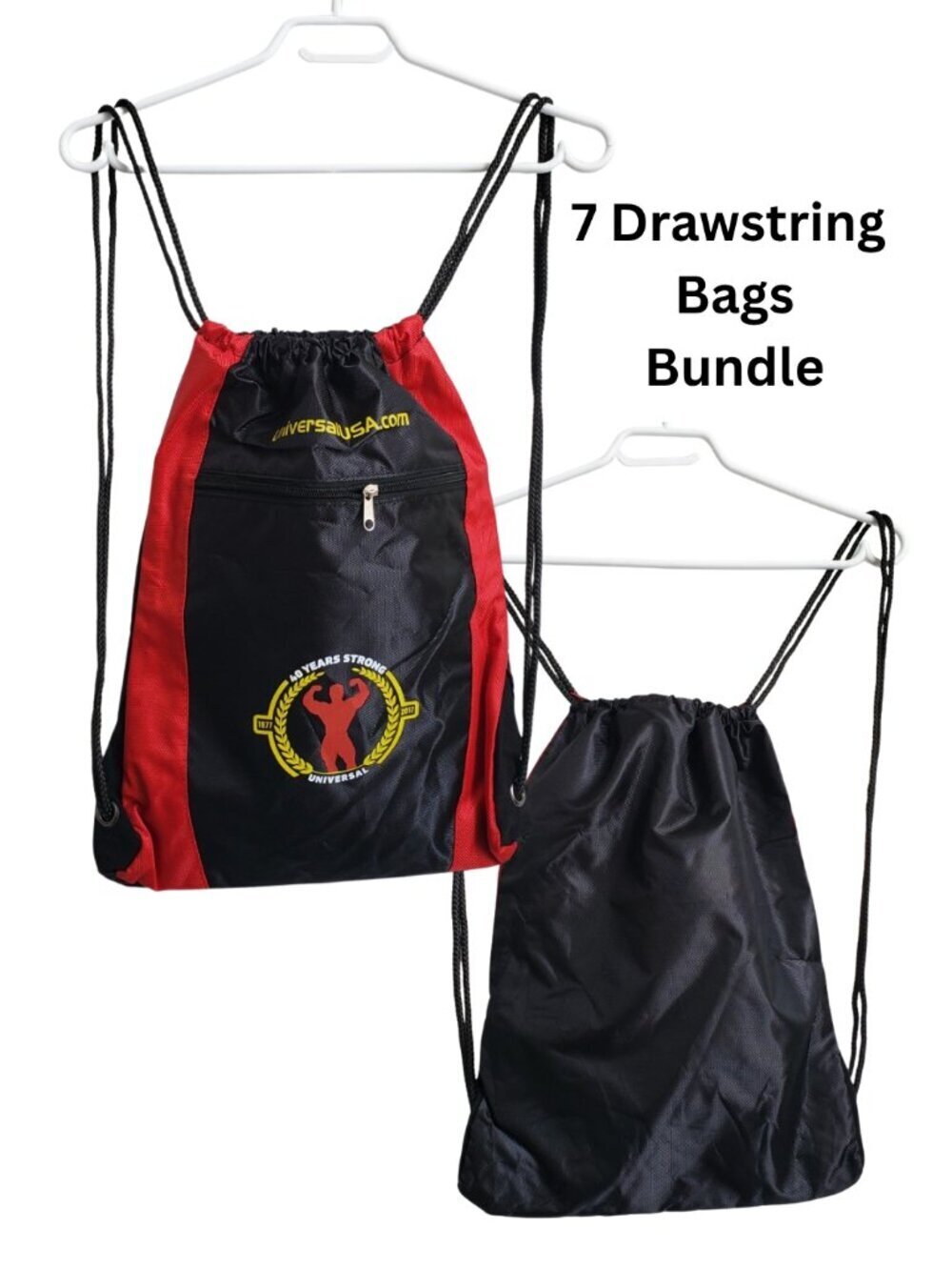 Lot of 7 Universal USA Drawstring Bags Gym Sack Backpack Red Black New Without T